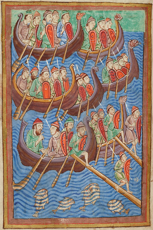 Sea-faring Norseman, illuminated illustration from the Miscellany on the Life of St. Edmund, c.1130. Sea-faring Norseman, illuminated illustration from the Miscellany on the Life of St. Edmund, c.1130.