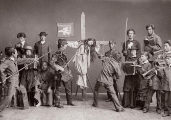 Japanese Christians re-enact the crucifixion of Jesus Christ, c.1880s. Chronicle/Alamy Stock Photo.