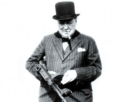 Winston  Churchill with a Tommy Gun, Hartlepool, 1940.