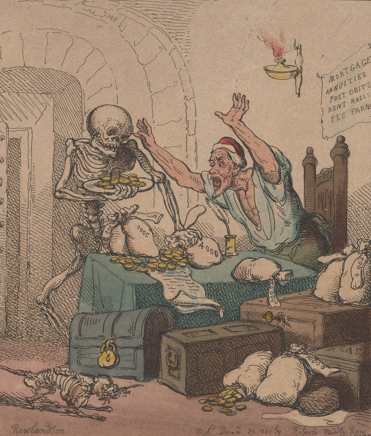 ‘Death and the Miser’ by Thomas Rowlandson, 1801. Metropolitan Museum of Art. Public Domain.