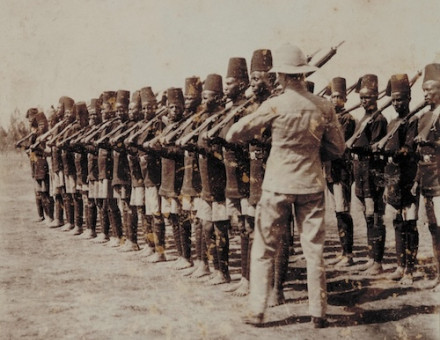 Somali recruits enlisted at Kismayu, Jubaland, southern Somalia, c.1910. Bristol Archives/Universal Images Group/Getty Images.