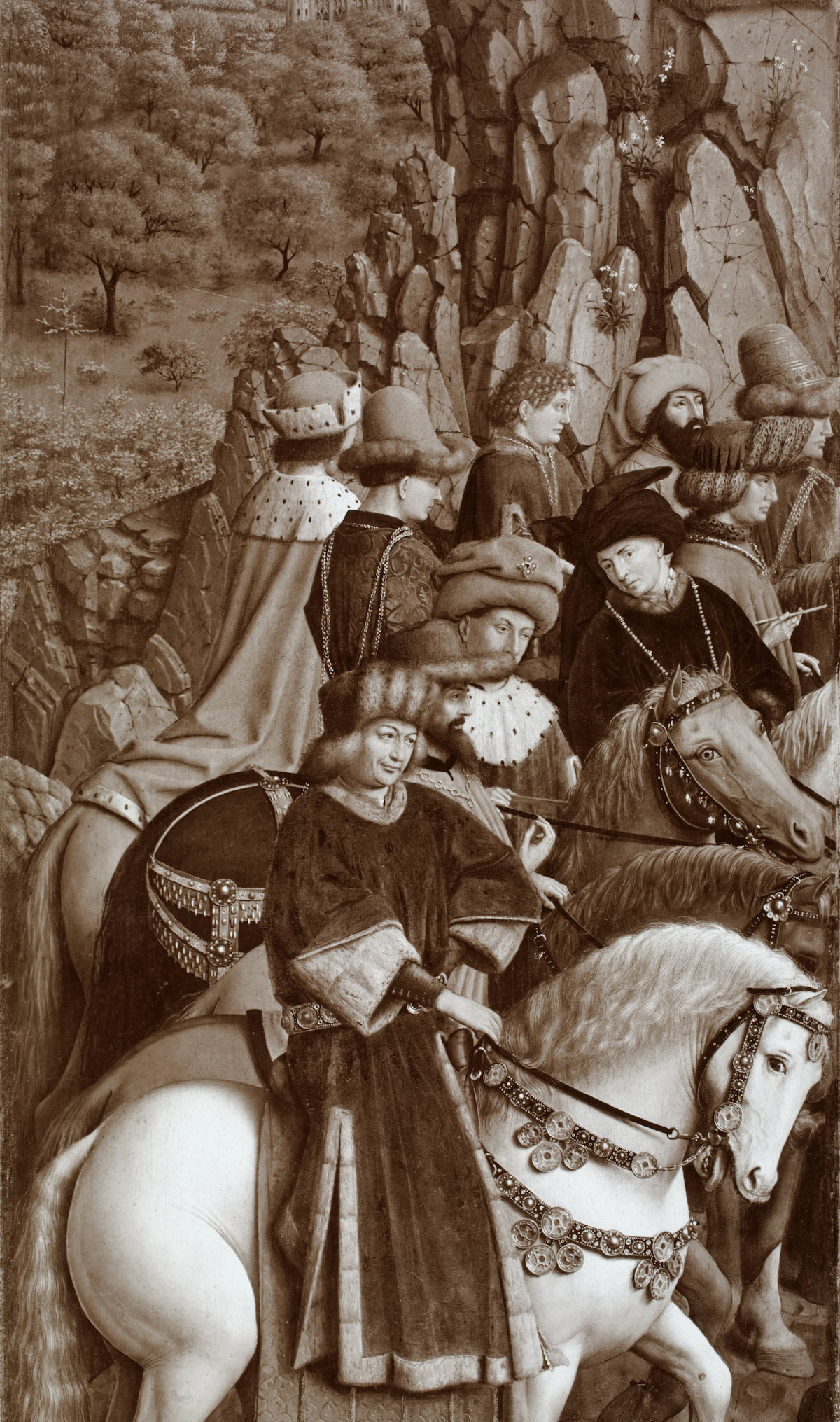 The lost panel of the Just Judges from the Ghent Altarpiece by Hubert and Jan van Eyck, photograph by Max Friedländer. RKD Netherlands Institute of Art History. Public Domain.