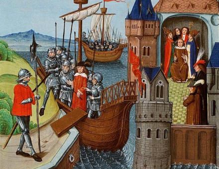 Henry VI of England arrives in France and is crowned king of France, c. 1450-1470. Koninklijke Bibliotheek. Public Domain.