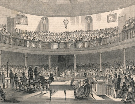 Charles Dickens addressing the Liverpool Mechanics’ Institution, Illustrated London News, 2 March 1844. Illustrated London News/Mary Evans.