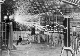 Nikola Tesla with his equipment, 1901