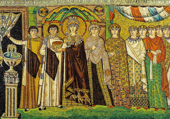 Mosaic of Theodora in the Basilica of San Vitale, AD 547. Wikimedia Commons, photograph by Petar Milošević