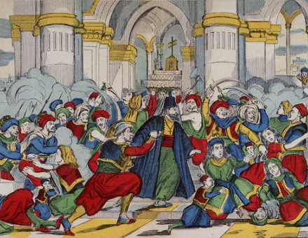 Massacre of Christians in Syria, French illustration, late 19th century. Universal History Archive/Getty Images.