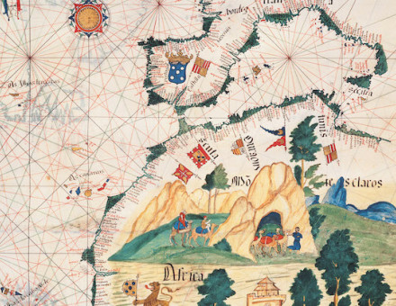 Portuguese portolan chart of West Africa and the Canary Islands, 1563. Photo Josse/Bridgeman images.