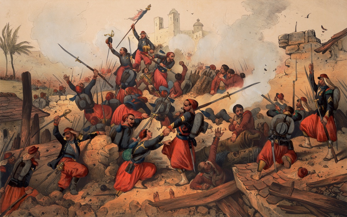 French zouaves capture Puebla, 17 May 1863. Prints, Drawings and Watercolors from the Anne S.K. Brown Military Collection. Brown Digital Repository. Brown University Library. Public Domain.