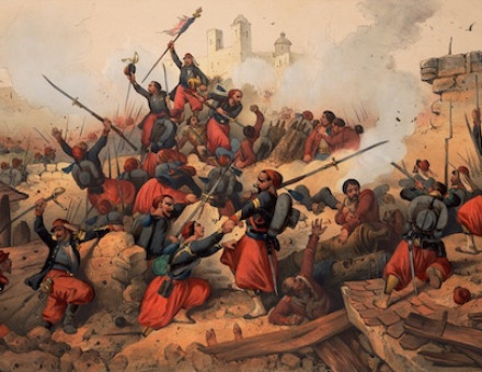 French zouaves capture Puebla, 17 May 1863. Prints, Drawings and Watercolors from the Anne S.K. Brown Military Collection. Brown Digital Repository. Brown University Library. Public Domain.