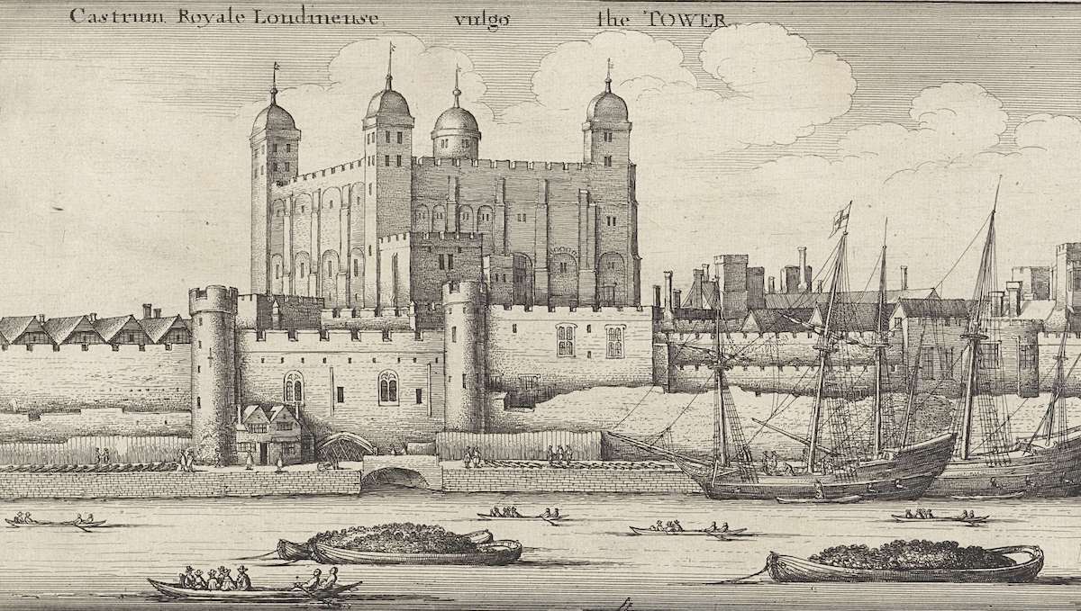 The Tower of London, etching by Wenceslaus Hollar, c. 1647. Rijksmuseum. Public Domain.