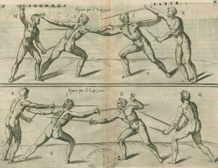 Illustration by Giulio Fontana, from a 1598 edition of Trattato Di Scienzia d’Arme, by Camillo Agrippa.