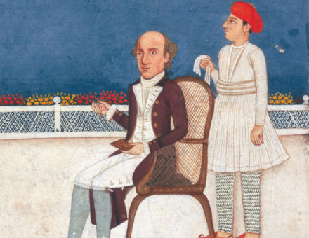 Warren Hastings depicted in a manuscript of the Divan of Minnat, India, c.1782. British Library/Bridgeman Images.